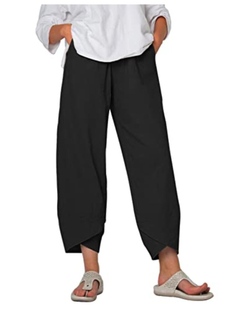 Cotton Linen Capri Pants for Women Soft Summer Casual with Pockets